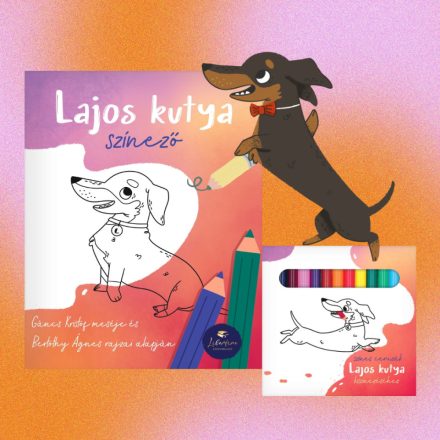 Lajos kutya-színező színesceruza-készlettel